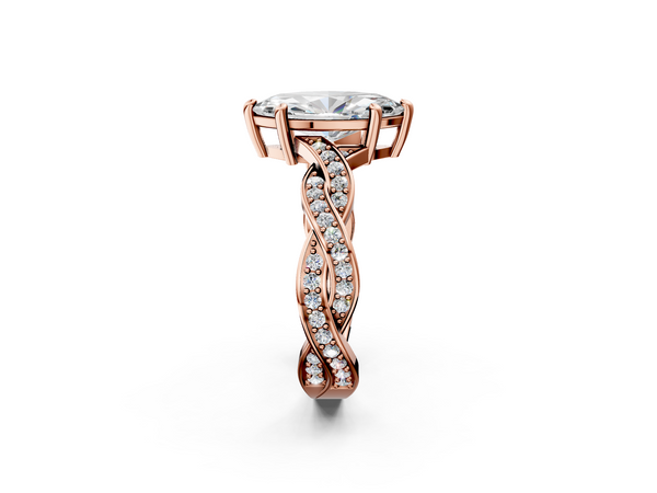 Rose gold Marquise Cut Twisted Pavé Band Solitaire Ring with Four-Prong Setting