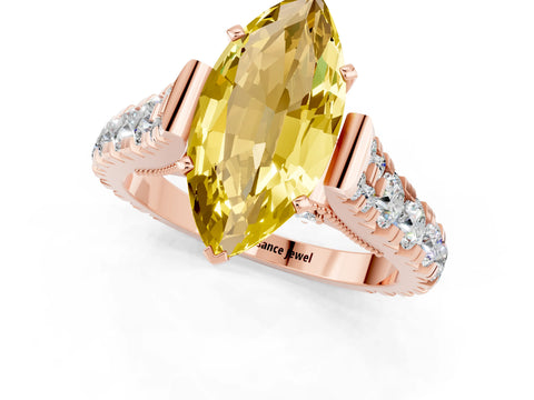Rose gold Marquise Cut Yellow Sapphire Classic Solitaire Ring with Pavé Band and Four-Prong Setting_13