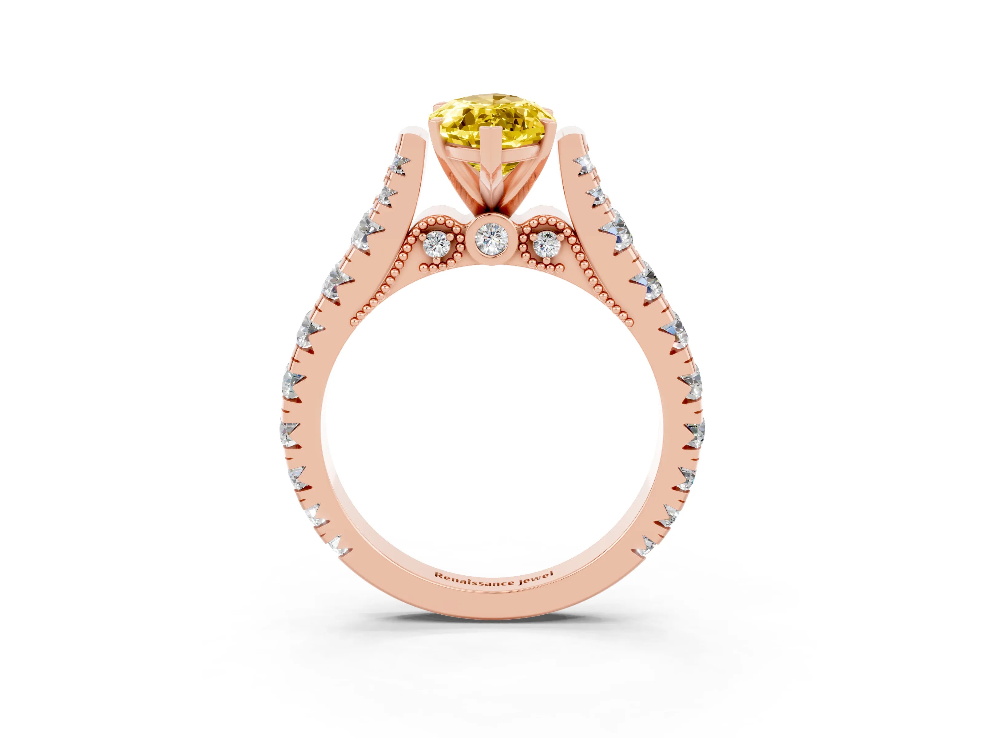 Rose gold Marquise Cut Yellow Sapphire Classic Solitaire Ring with Pavé Band and Four-Prong Setting_15