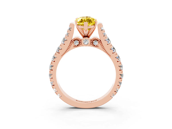 Rose gold Marquise Cut Yellow Sapphire Classic Solitaire Ring with Pavé Band and Four-Prong Setting