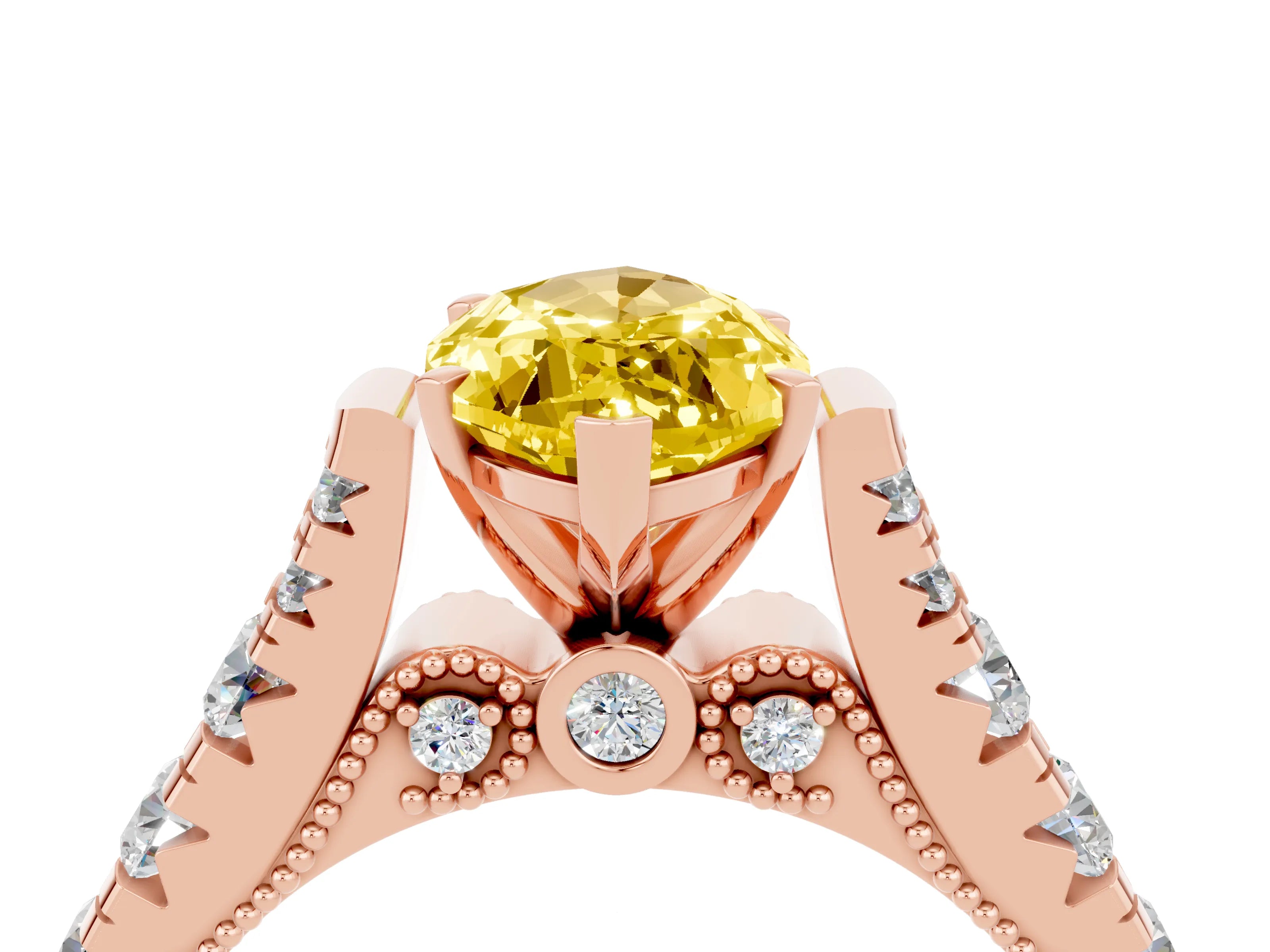 Rose gold Marquise Cut Yellow Sapphire Classic Solitaire Ring with Pavé Band and Four-Prong Setting_16