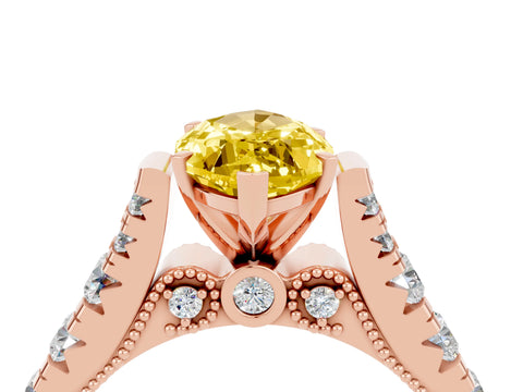 Rose gold Marquise Cut Yellow Sapphire Classic Solitaire Ring with Pavé Band and Four-Prong Setting_16