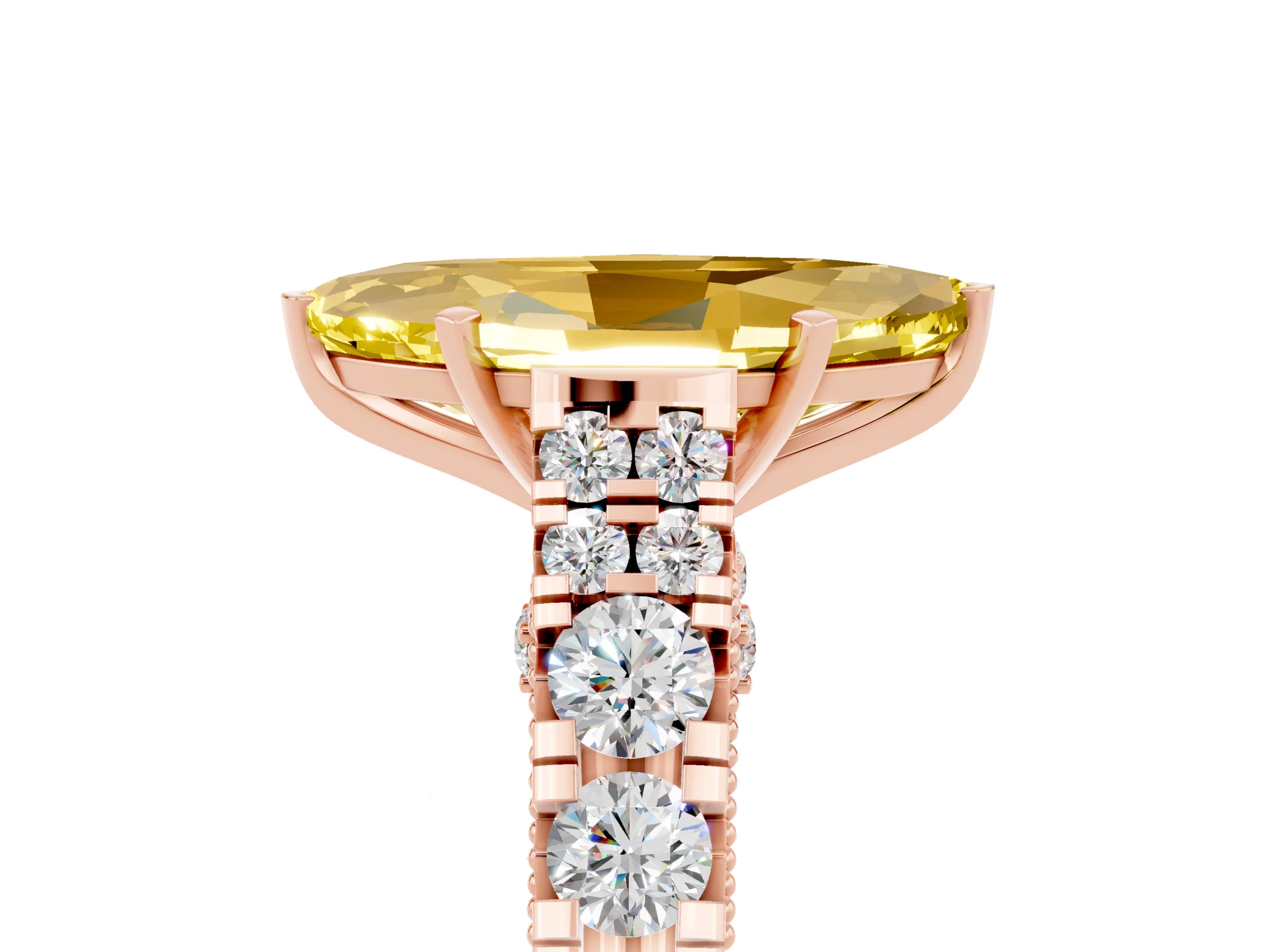 Rose gold Marquise Cut Yellow Sapphire Classic Solitaire Ring with Pavé Band and Four-Prong Setting_17