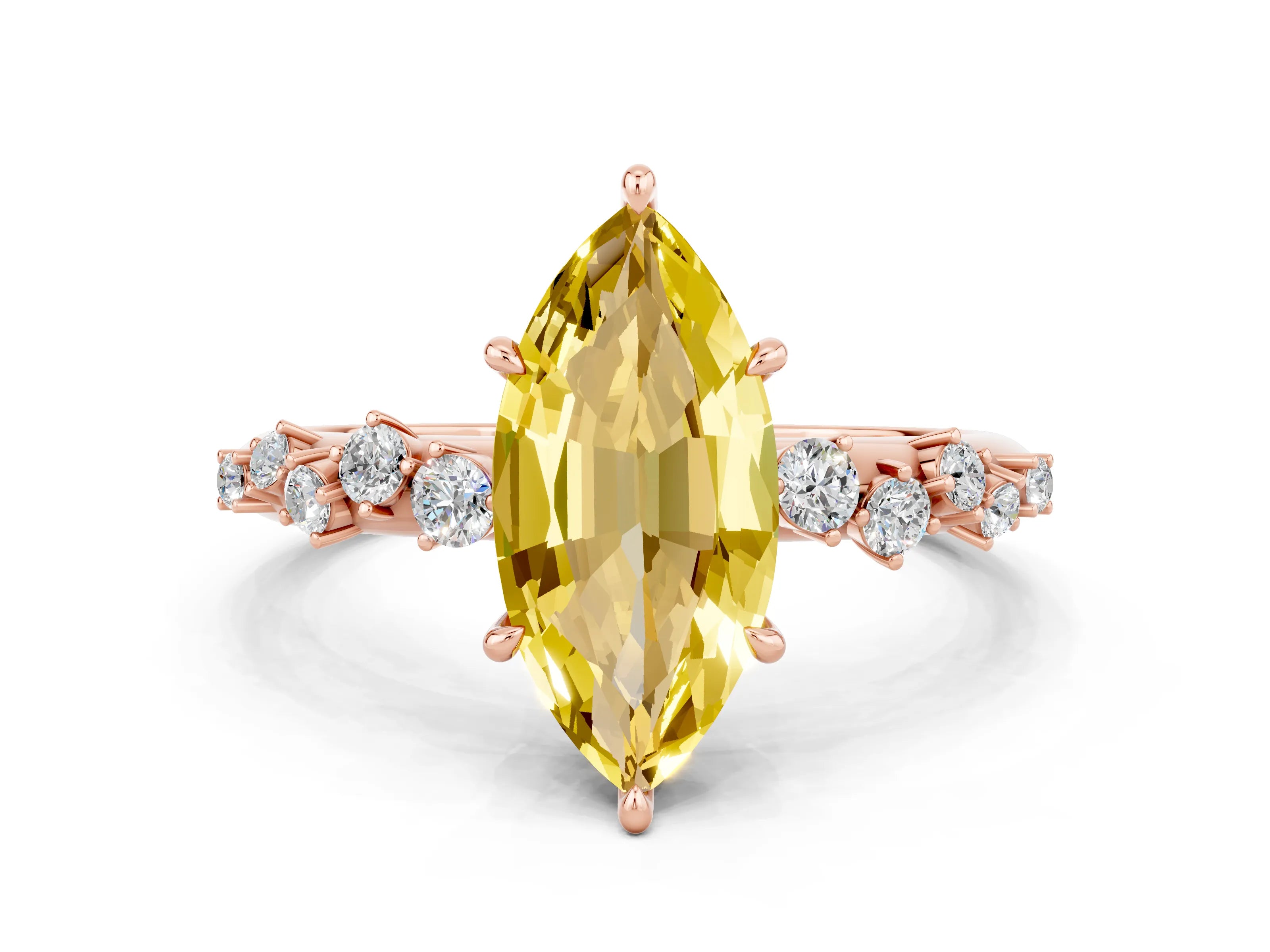 Rose gold Marquise Cut Yellow Sapphire Cluster Side Stone Solitaire Ring with Prong Setting_70