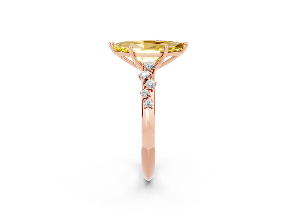 Rose gold Marquise Cut Yellow Sapphire Cluster Side Stone Solitaire Ring with Prong Setting
