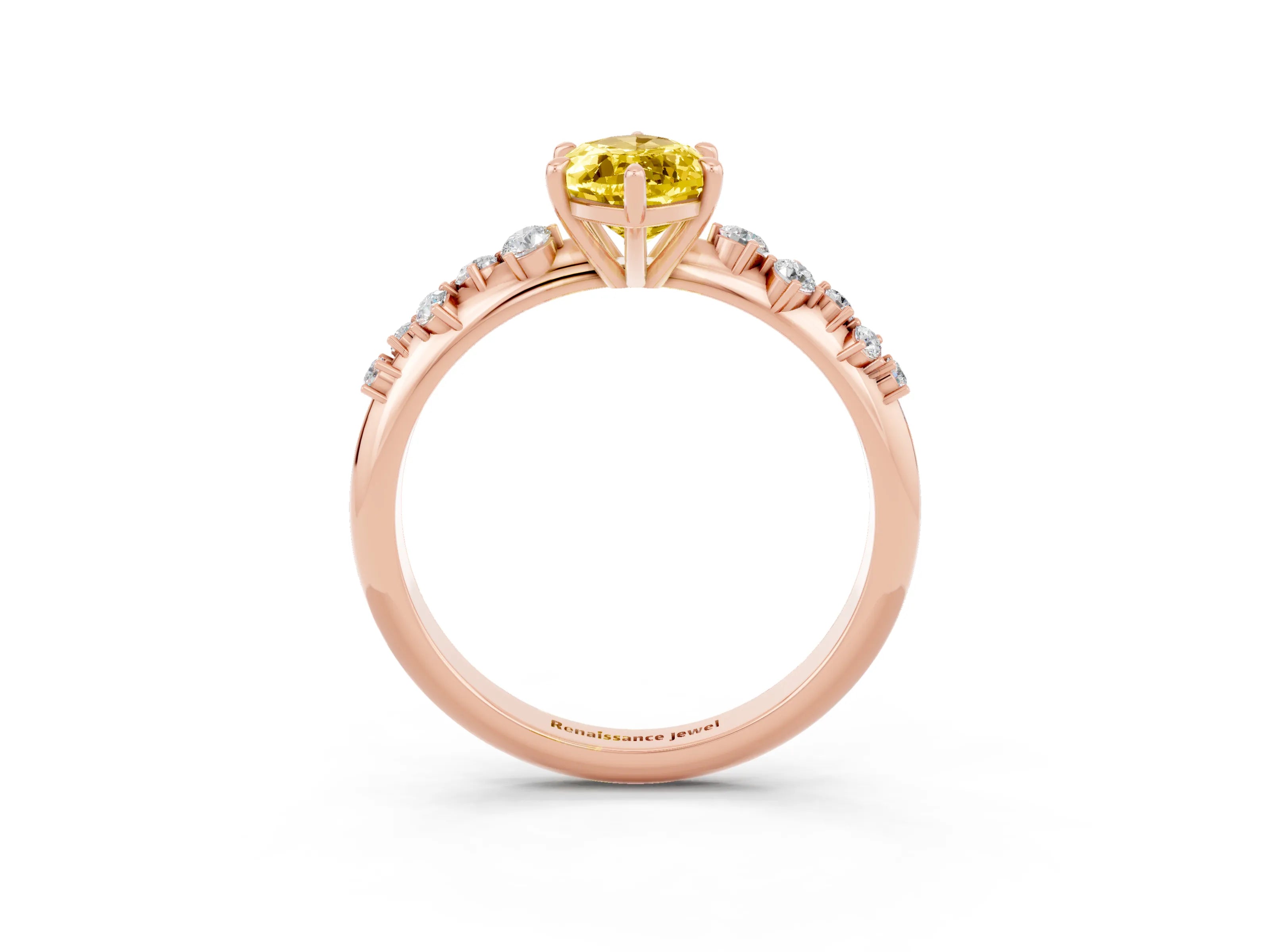 Rose gold Marquise Cut Yellow Sapphire Cluster Side Stone Solitaire Ring with Prong Setting_73