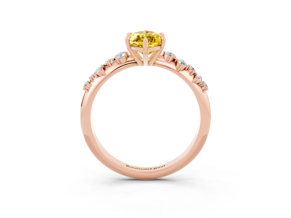 Rose gold Marquise Cut Yellow Sapphire Cluster Side Stone Solitaire Ring with Prong Setting