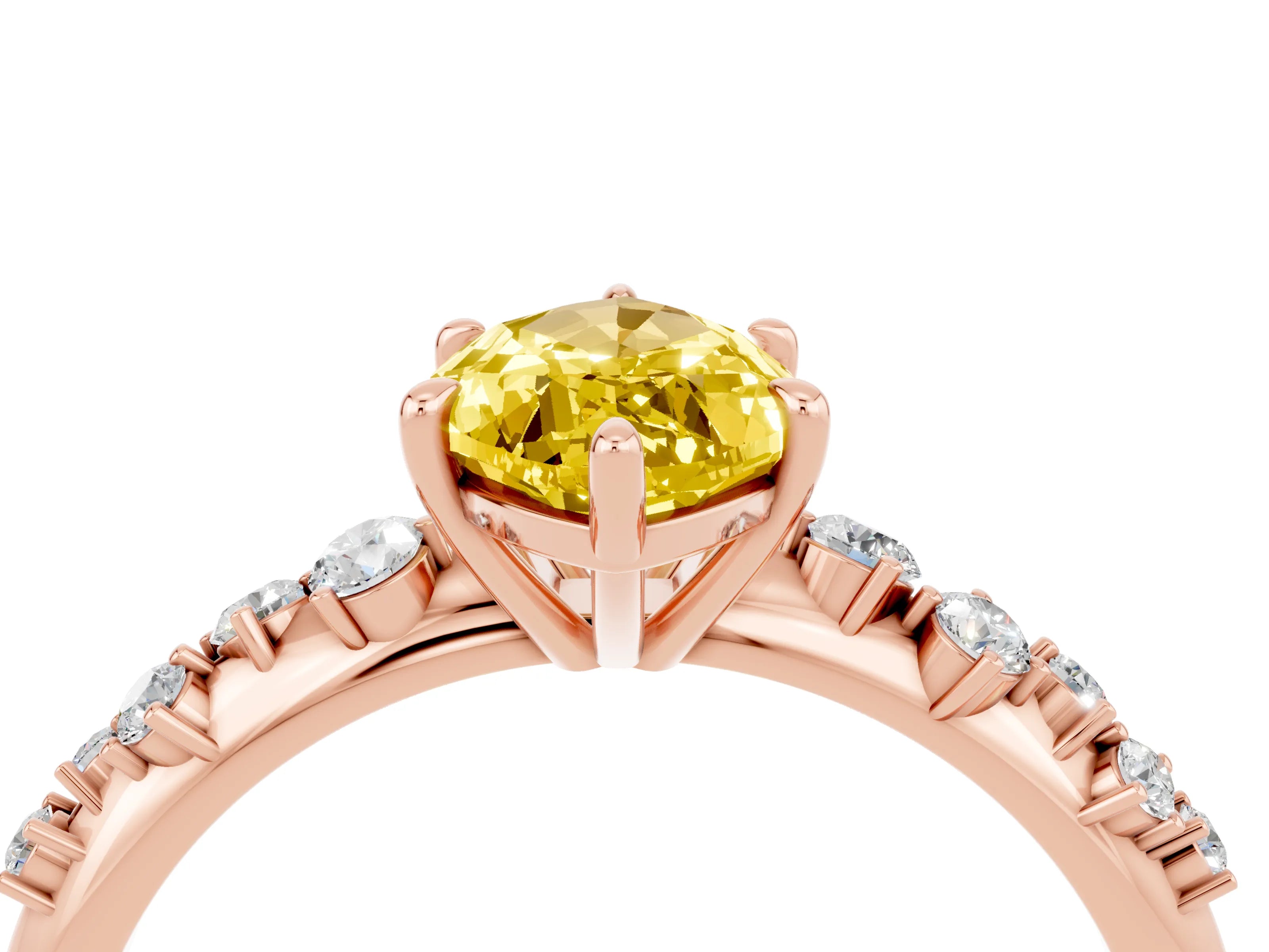 Rose gold Marquise Cut Yellow Sapphire Cluster Side Stone Solitaire Ring with Prong Setting_74