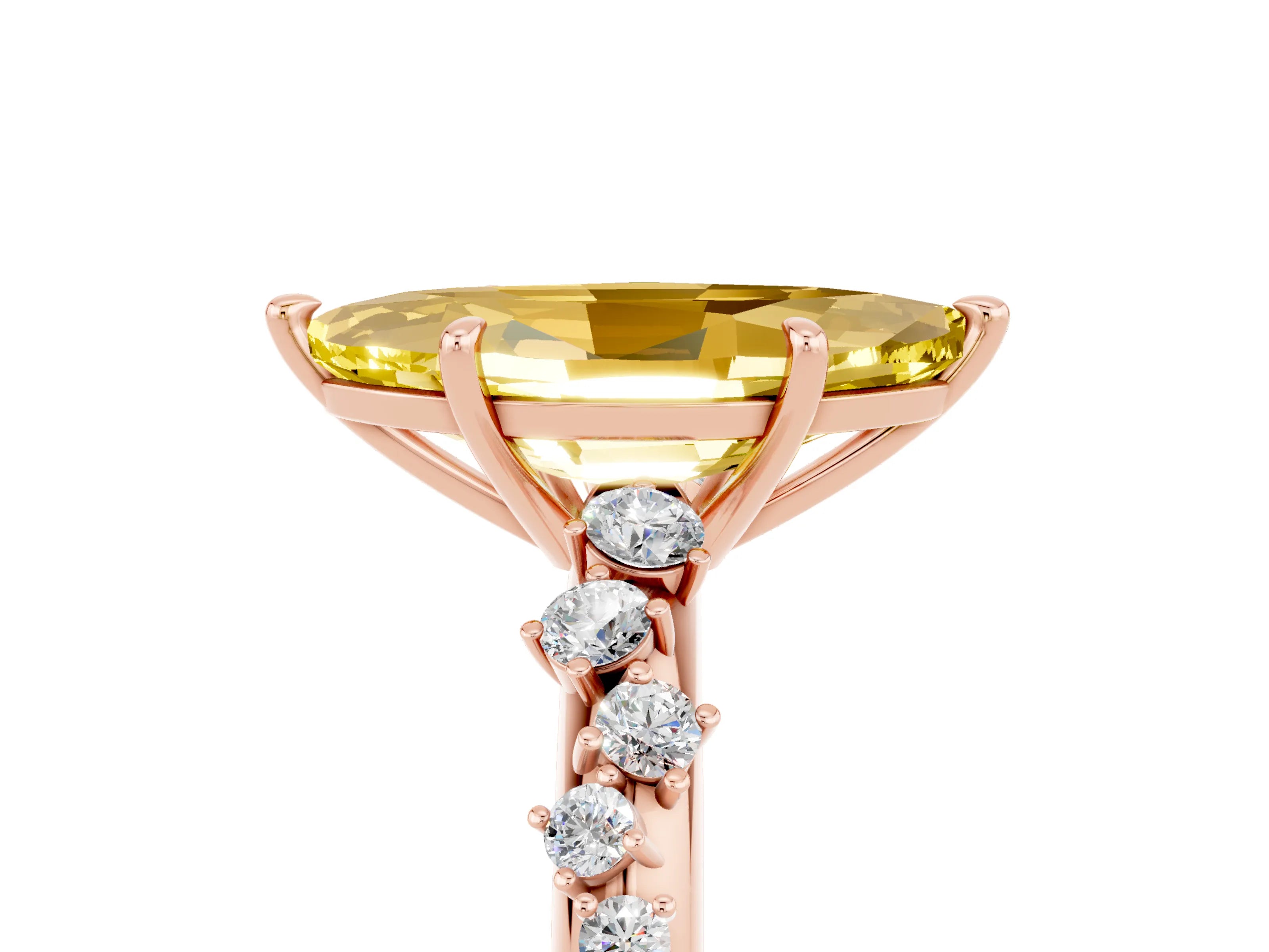 Rose gold Marquise Cut Yellow Sapphire Cluster Side Stone Solitaire Ring with Prong Setting_75