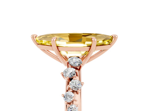 Rose gold Marquise Cut Yellow Sapphire Cluster Side Stone Solitaire Ring with Prong Setting_75