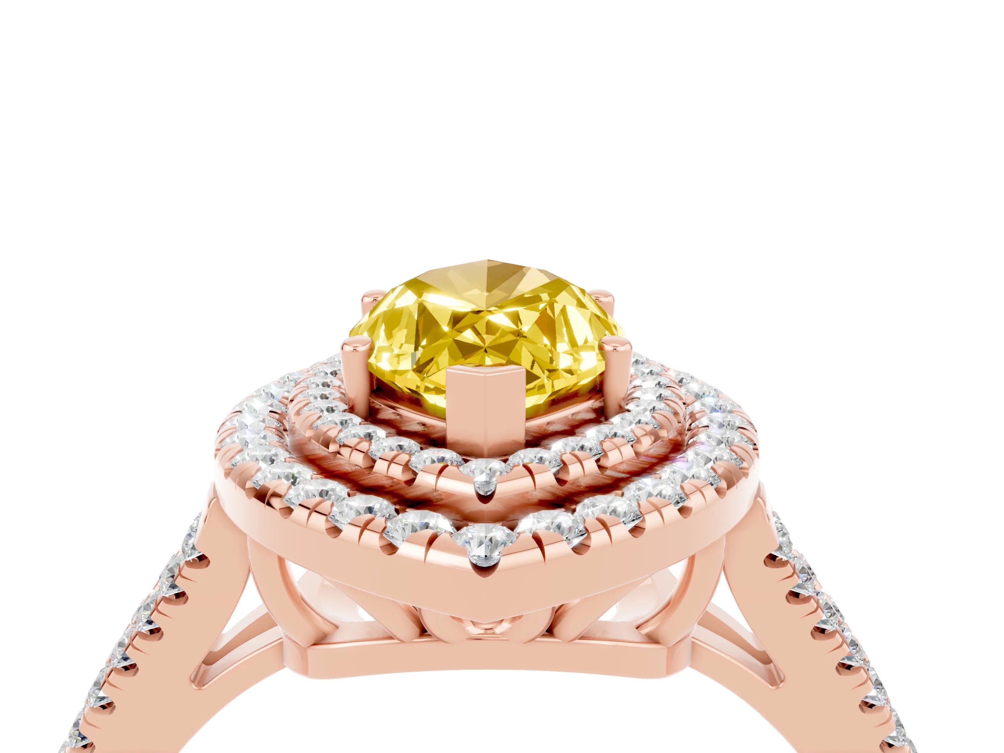 Rose gold Marquise Cut Yellow Sapphire Double Halo Ring with Pavé Band and Prong Setting_16