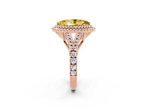 Rose gold Marquise Cut Yellow Sapphire Double Halo Ring with Split Shank and Prong Setting_14