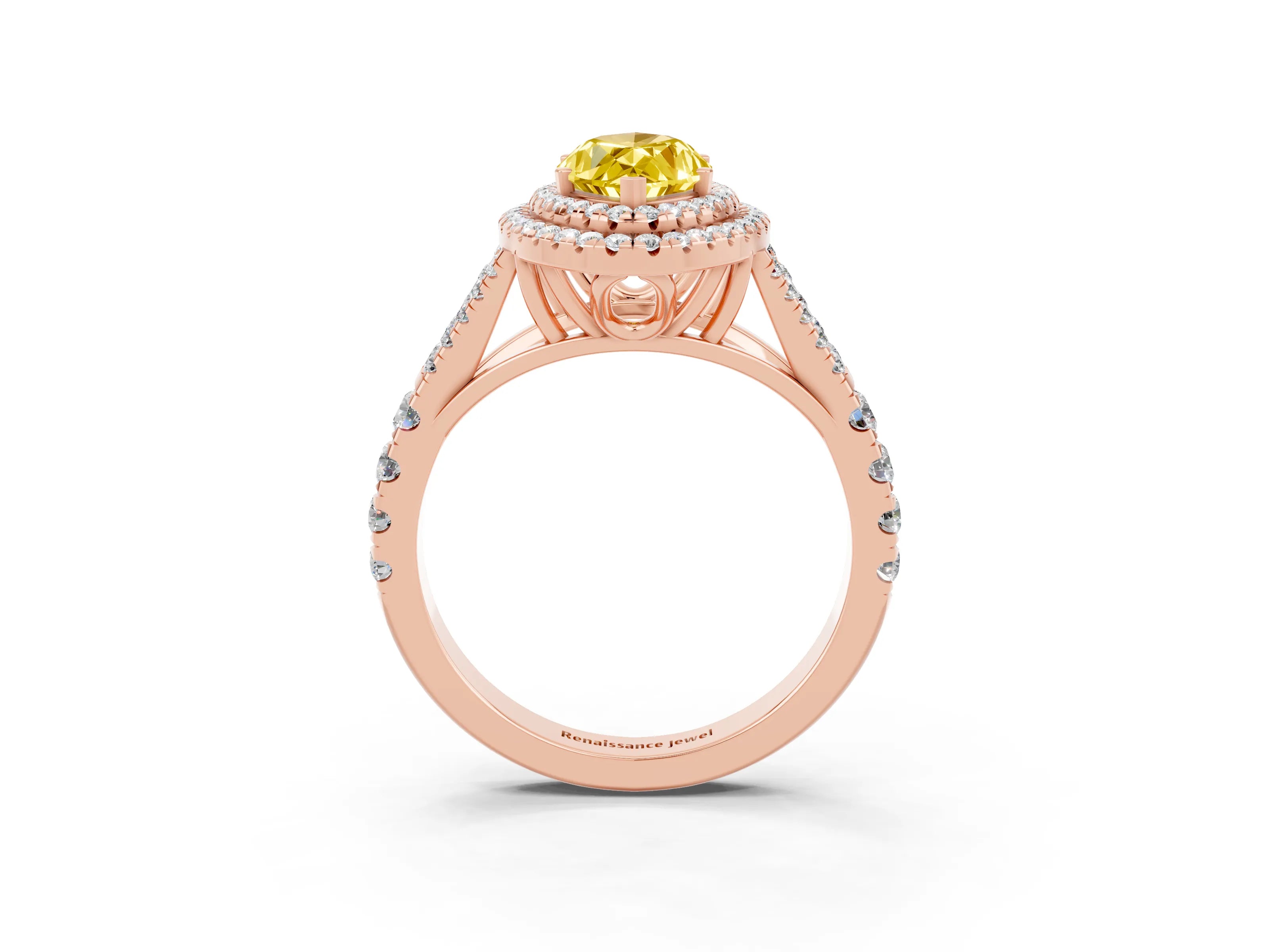 Rose gold Marquise Cut Yellow Sapphire Double Halo Ring with Split Shank and Prong Setting_15