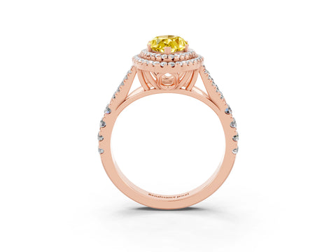 Rose gold Marquise Cut Yellow Sapphire Double Halo Ring with Split Shank and Prong Setting_15