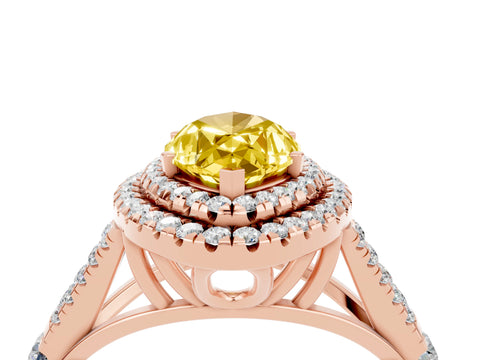 Rose gold Marquise Cut Yellow Sapphire Double Halo Ring with Split Shank and Prong Setting_16