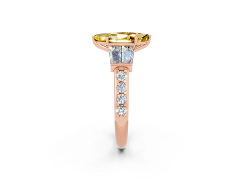 Rose gold Marquise Cut Yellow Sapphire Engagement Ring with Baguette Side Stones and Channel Set Band_2