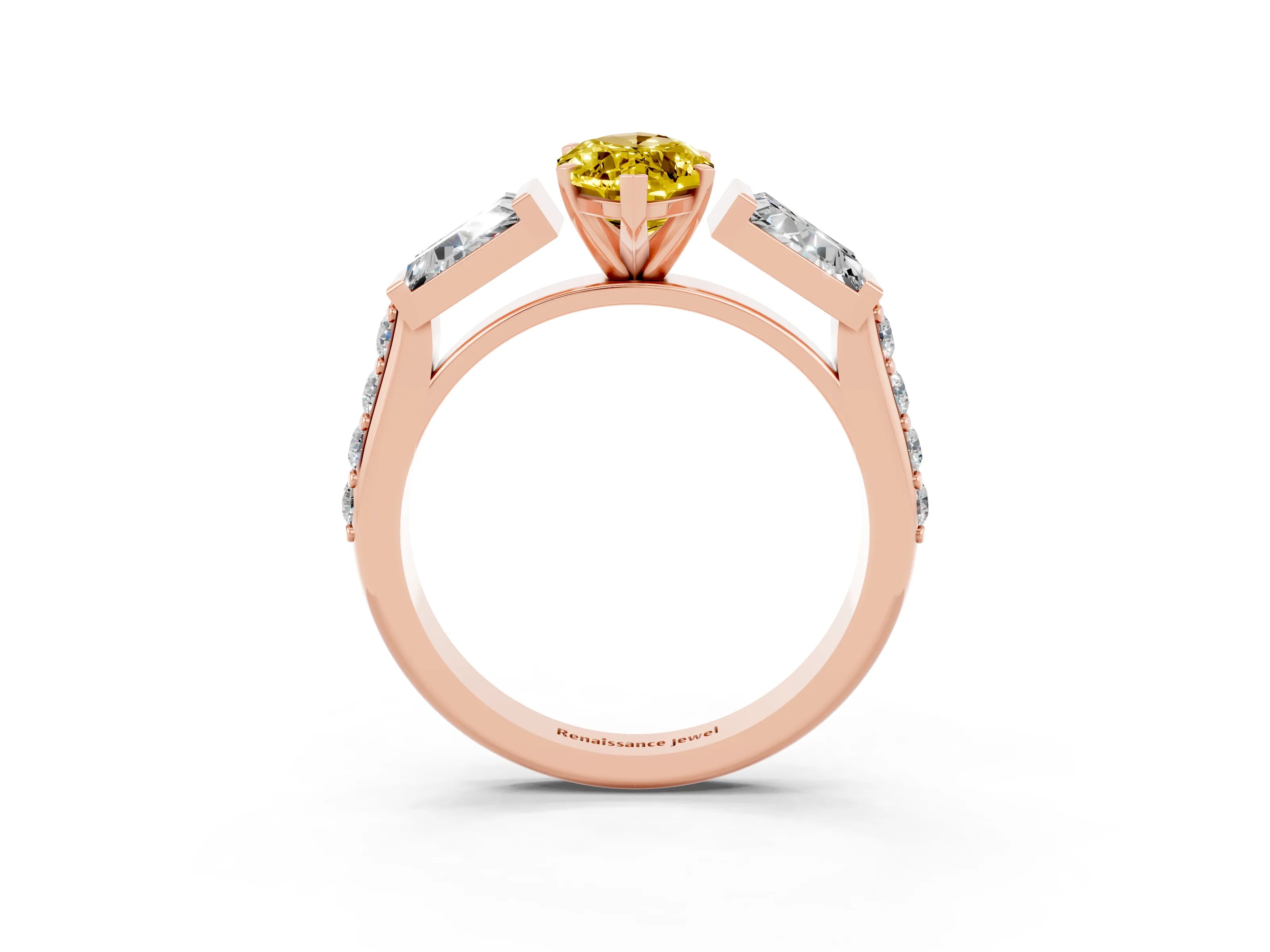 Rose gold Marquise Cut Yellow Sapphire Engagement Ring with Baguette Side Stones and Channel Set Band_3