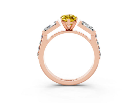 Rose gold Marquise Cut Yellow Sapphire Engagement Ring with Baguette Side Stones and Channel Set Band_3