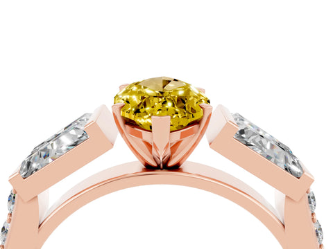 Rose gold Marquise Cut Yellow Sapphire Engagement Ring with Baguette Side Stones and Channel Set Band_4