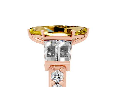 Rose gold Marquise Cut Yellow Sapphire Engagement Ring with Baguette Side Stones and Channel Set Band_5