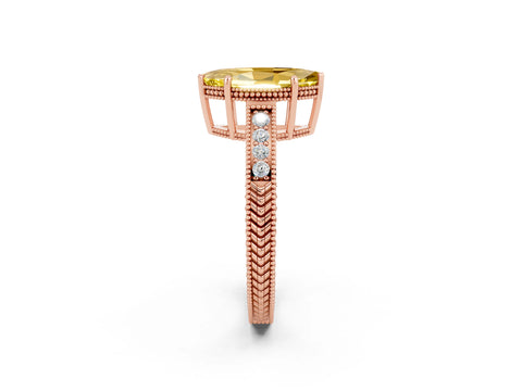 Rose gold Marquise Cut Yellow Sapphire Engagement Ring with Milgrain Channel Set Band and Prong Setting_26