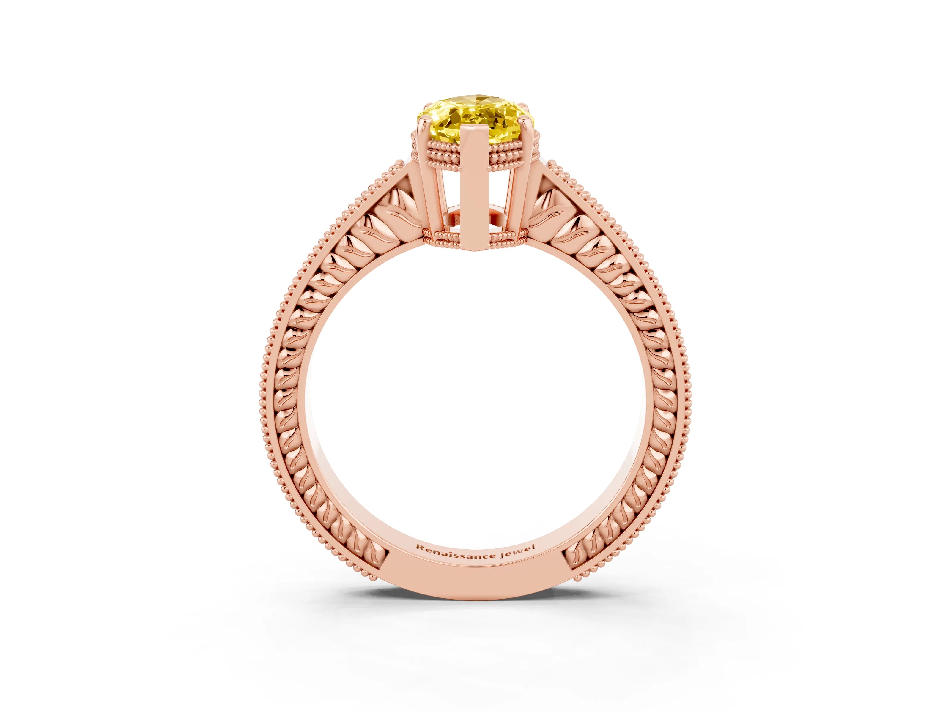 Rose gold Marquise Cut Yellow Sapphire Engagement Ring with Milgrain Channel Set Band and Prong Setting_27
