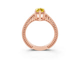 Rose gold Marquise Cut Yellow Sapphire Engagement Ring with Milgrain Channel Set Band and Prong Setting_27