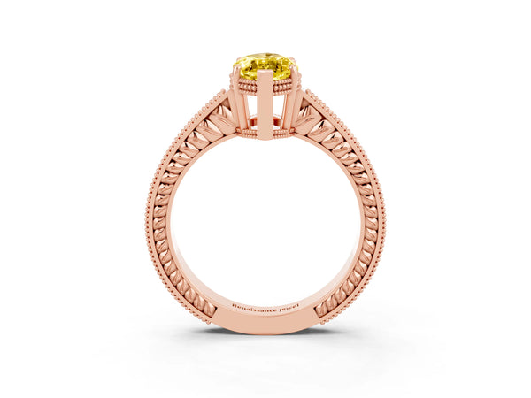 Rose gold Marquise Cut Yellow Sapphire Engagement Ring with Milgrain Channel Set Band and Prong Setting