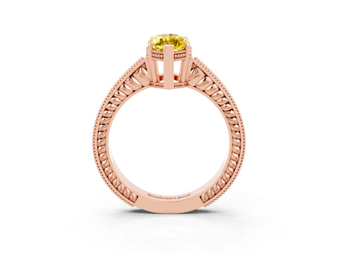 Rose gold Marquise Cut Yellow Sapphire Engagement Ring with Milgrain Channel Set Band and Prong Setting_27