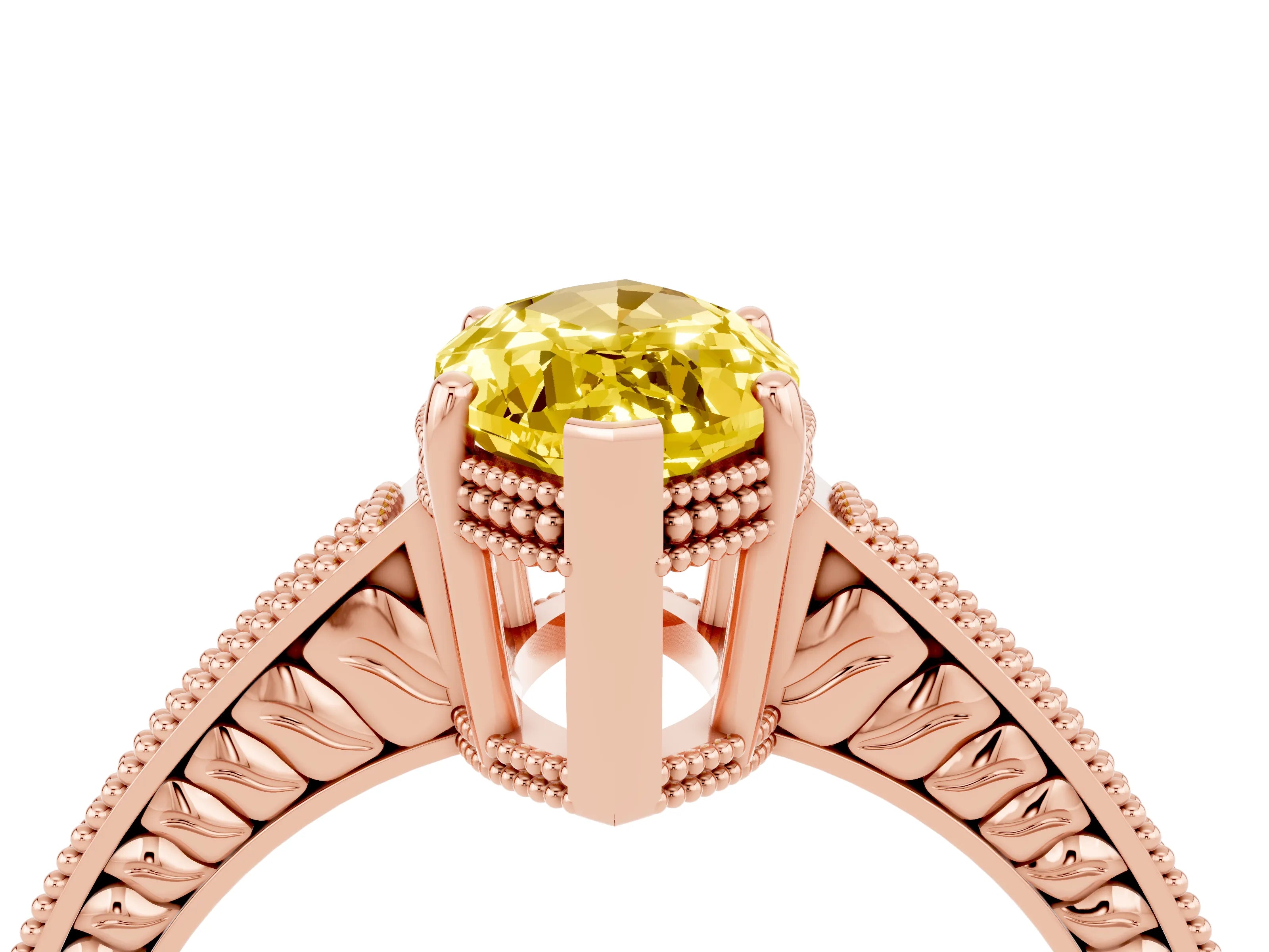 Rose gold Marquise Cut Yellow Sapphire Engagement Ring with Milgrain Channel Set Band and Prong Setting_28