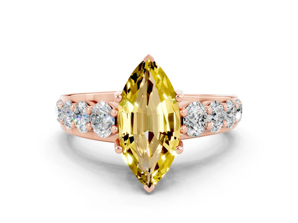 Rose gold Marquise Cut Yellow Sapphire Engagement Ring with Pavé Band and Four-Prong Setting