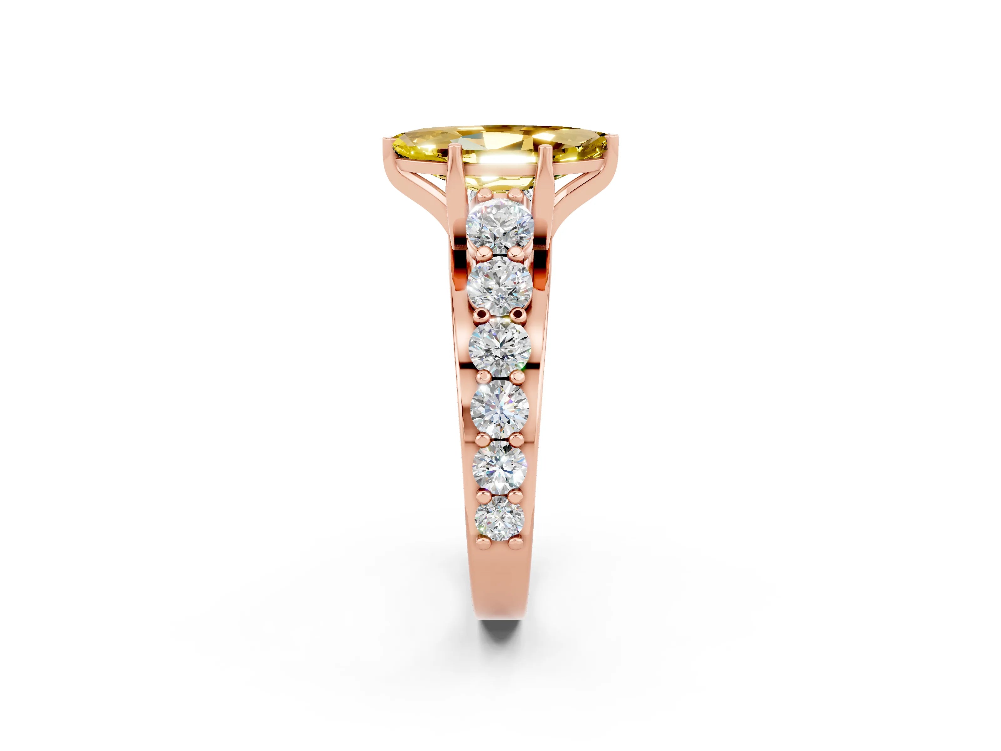 Rose gold Marquise Cut Yellow Sapphire Engagement Ring with Pavé Band and Four-Prong Setting_2