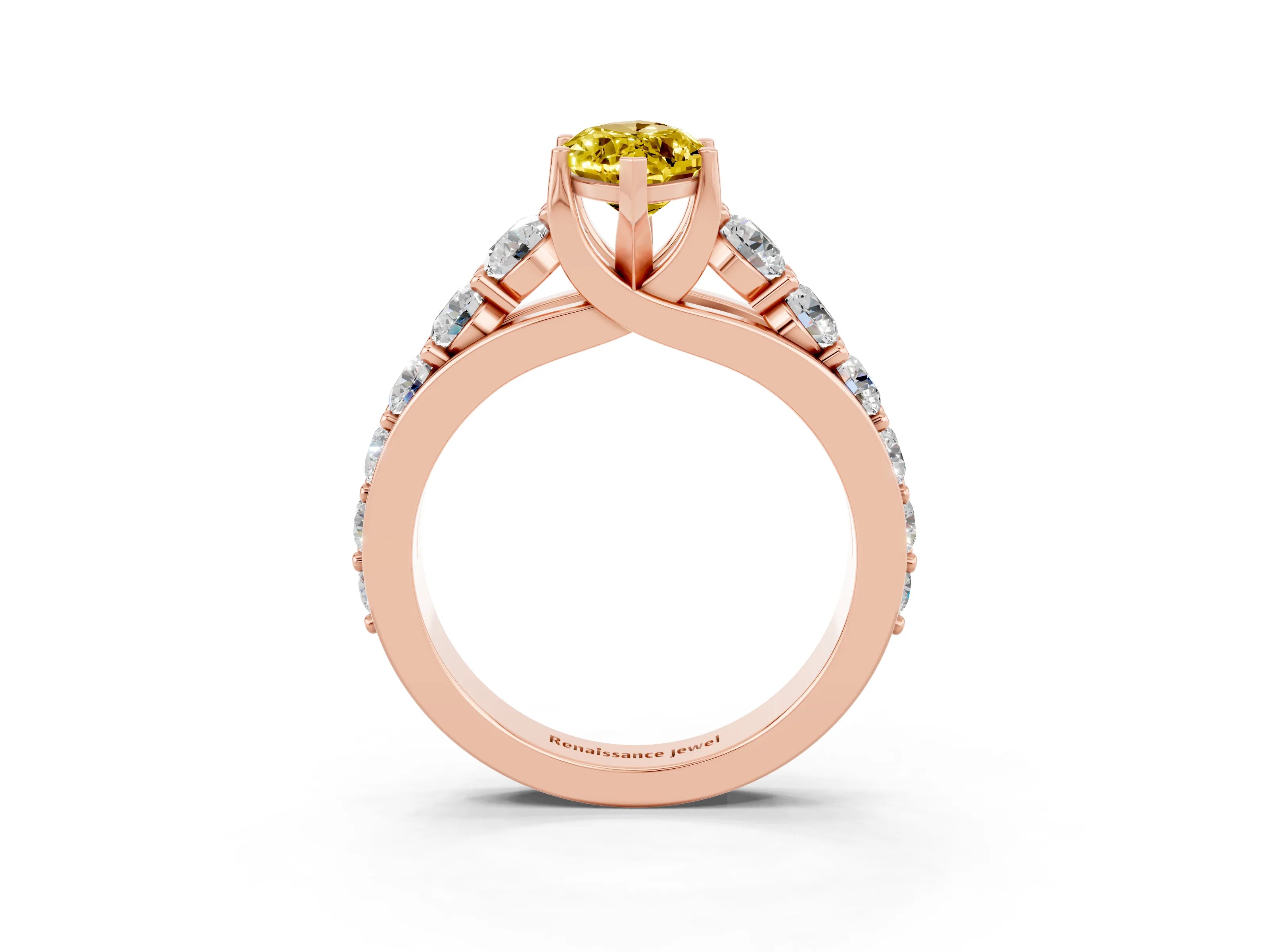 Rose gold Marquise Cut Yellow Sapphire Engagement Ring with Pavé Band and Four-Prong Setting_3