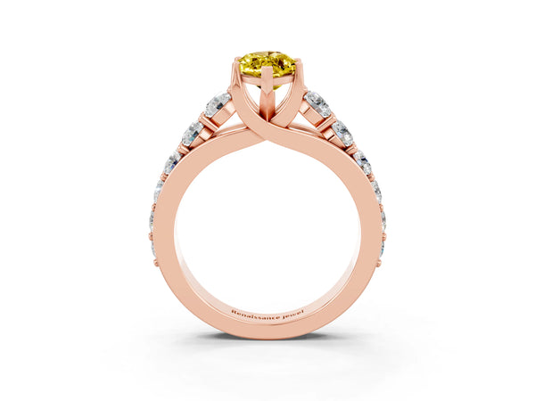Rose gold Marquise Cut Yellow Sapphire Engagement Ring with Pavé Band and Four-Prong Setting