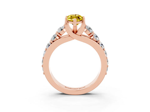 Rose gold Marquise Cut Yellow Sapphire Engagement Ring with Pavé Band and Four-Prong Setting_3