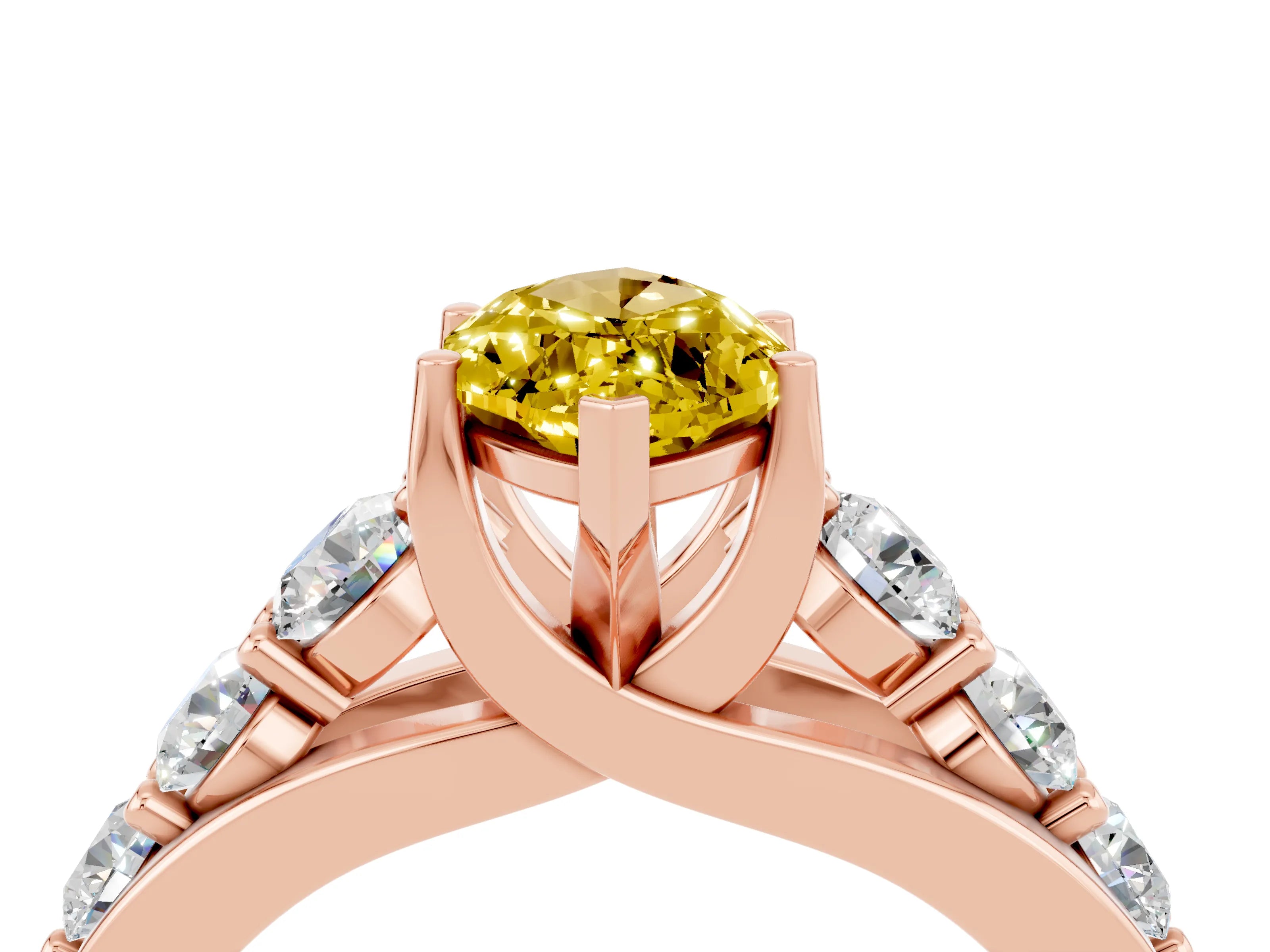 Rose gold Marquise Cut Yellow Sapphire Engagement Ring with Pavé Band and Four-Prong Setting_4
