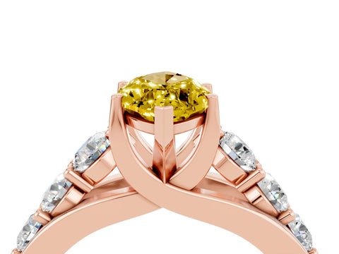 Rose gold Marquise Cut Yellow Sapphire Engagement Ring with Pavé Band and Four-Prong Setting_4