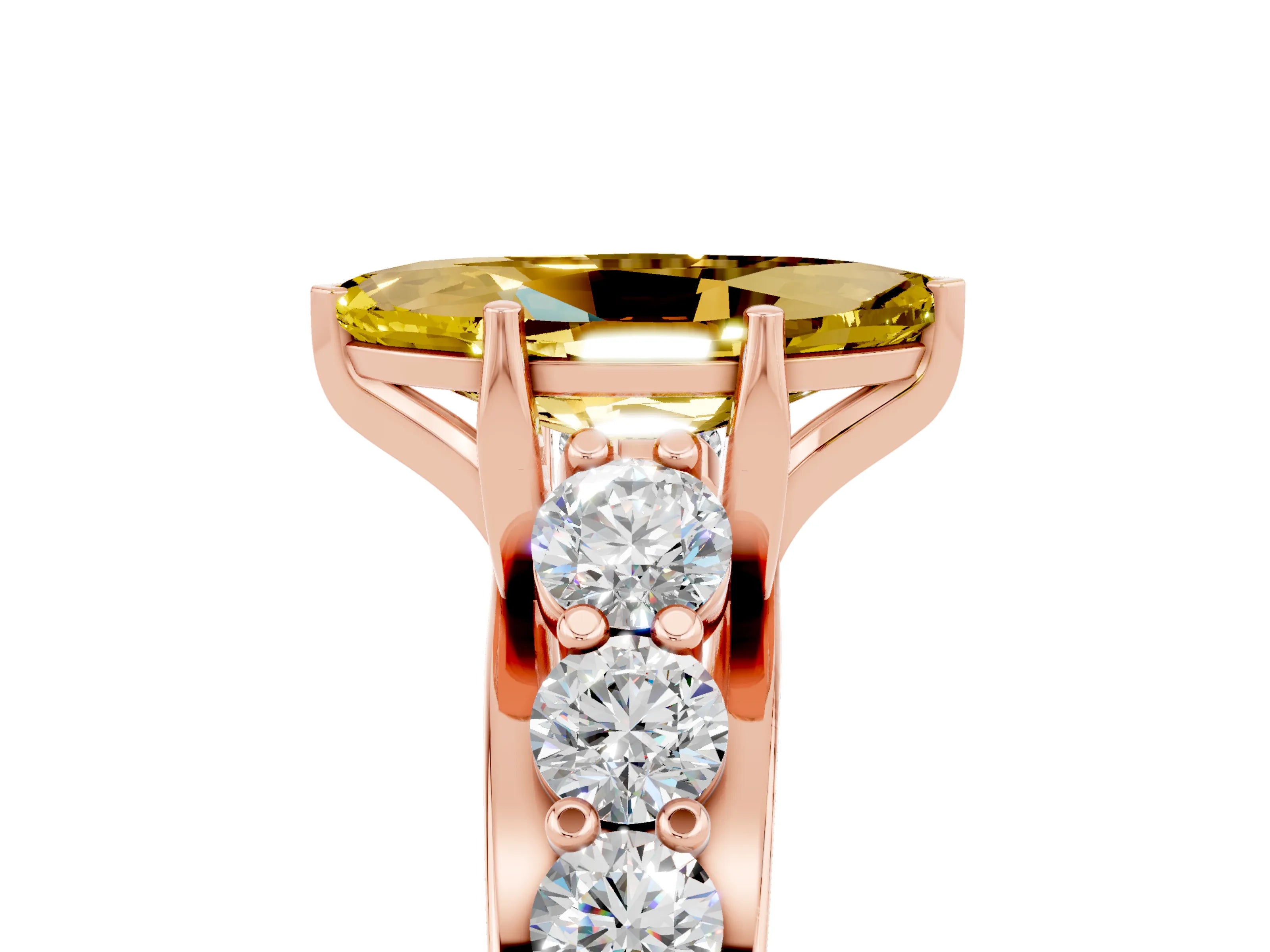 Rose gold Marquise Cut Yellow Sapphire Engagement Ring with Pavé Band and Four-Prong Setting_5