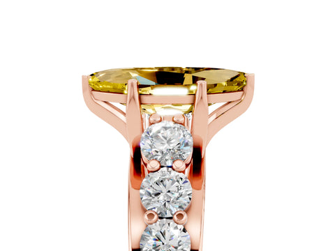 Rose gold Marquise Cut Yellow Sapphire Engagement Ring with Pavé Band and Four-Prong Setting_5