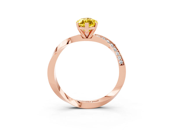 Rose gold Marquise Cut Yellow Sapphire Engagement Ring with Side Stone Accents and Four-Prong Setting