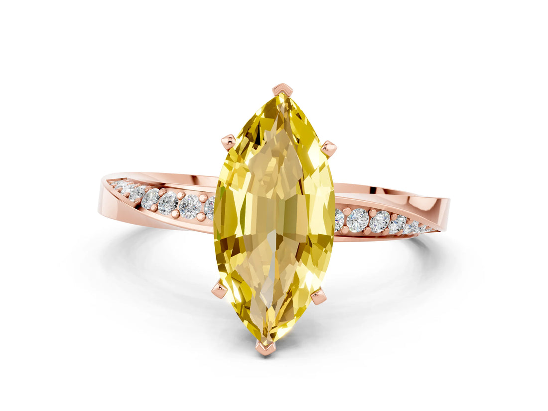 Rose gold Marquise Cut Yellow Sapphire Engagement Ring with Side Stone Accents and Four-Prong Setting_51