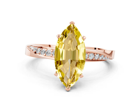Rose gold Marquise Cut Yellow Sapphire Engagement Ring with Side Stone Accents and Four-Prong Setting_51