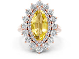 Rose gold Marquise Cut Yellow Sapphire Floral Double Halo Engagement Ring with Prong Setting_61