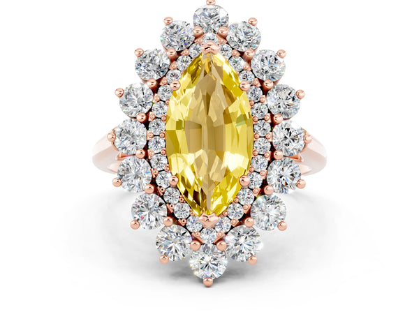 Rose gold Marquise Cut Yellow Sapphire Floral Double Halo Engagement Ring with Prong Setting