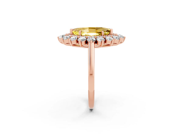 Rose gold Marquise Cut Yellow Sapphire Floral Double Halo Engagement Ring with Prong Setting