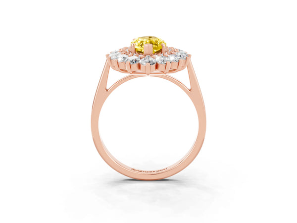 Rose gold Marquise Cut Yellow Sapphire Floral Double Halo Engagement Ring with Prong Setting