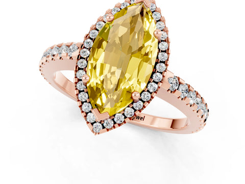 Rose gold Marquise Cut Yellow Sapphire Halo Engagement Ring with Pavé Band and Prong Setting_13