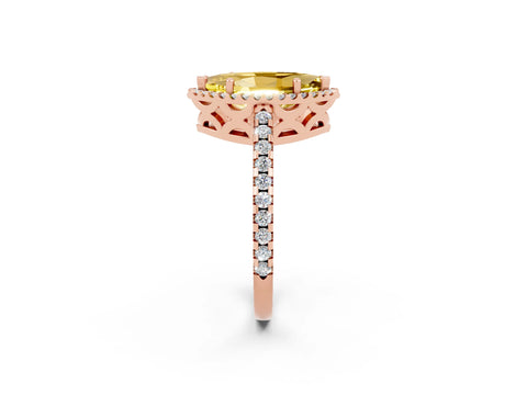 Rose gold Marquise Cut Yellow Sapphire Halo Engagement Ring with Pavé Band and Prong Setting_14