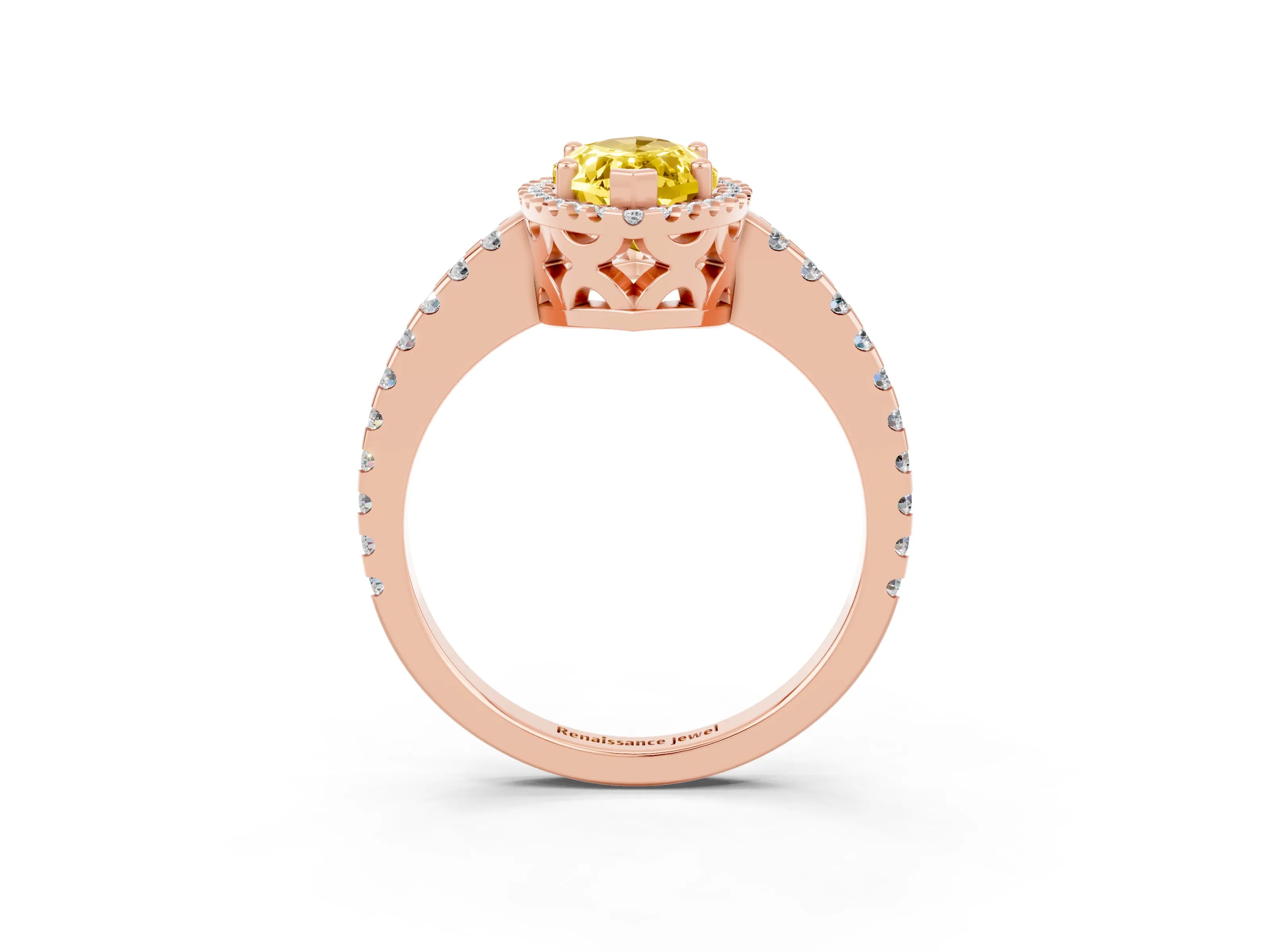 Rose gold Marquise Cut Yellow Sapphire Halo Engagement Ring with Pavé Band and Prong Setting_15