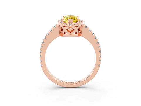 Rose gold Marquise Cut Yellow Sapphire Halo Engagement Ring with Pavé Band and Prong Setting_15